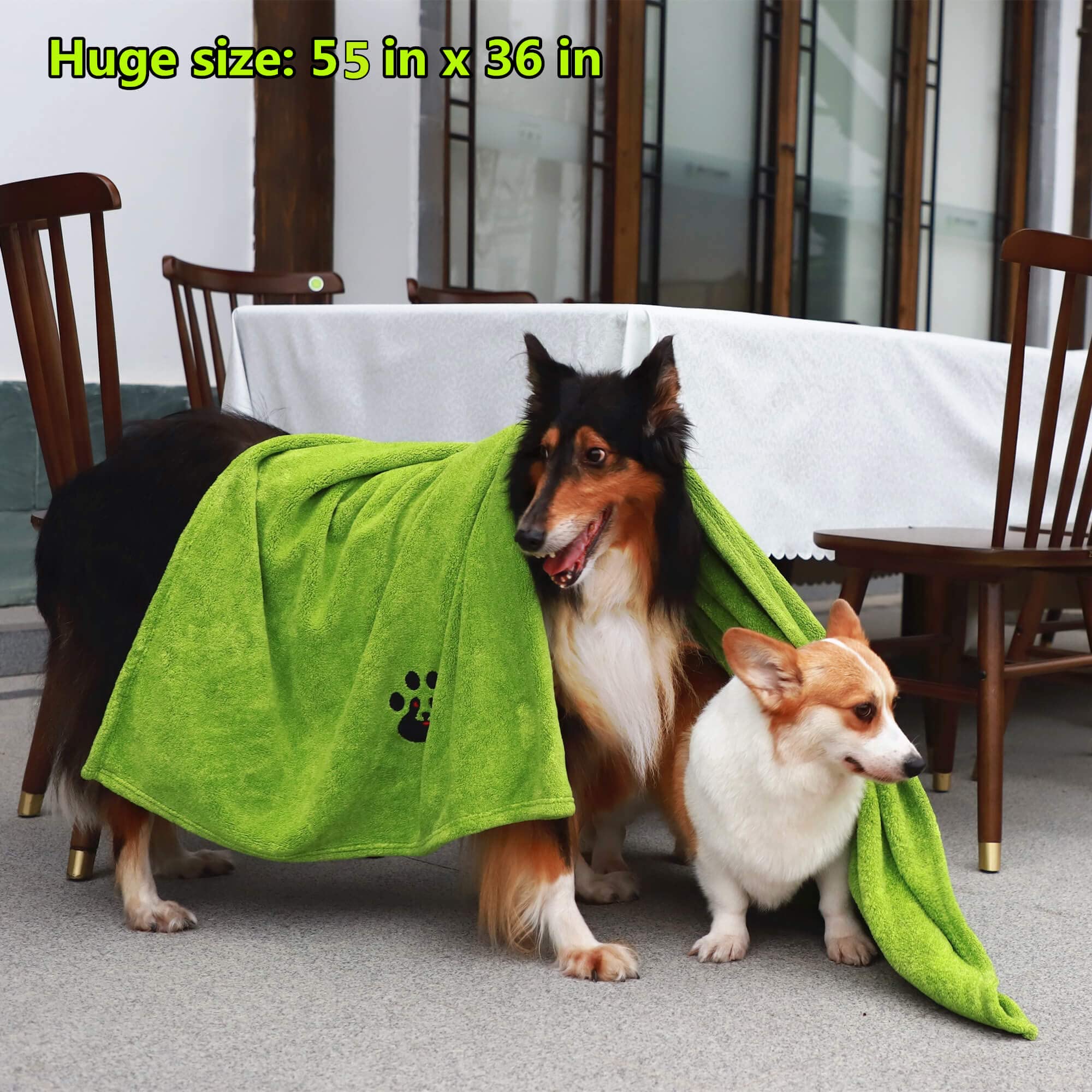 Dogvingpk Extra Large Dog Towels For Drying Dogs - Pack Of 2 - Super Absorbent Soft Microfiber Pet Bath Grooming Towel For Dogs Cats And Other Pets (Xl-55' * 36', Green And Gery)
